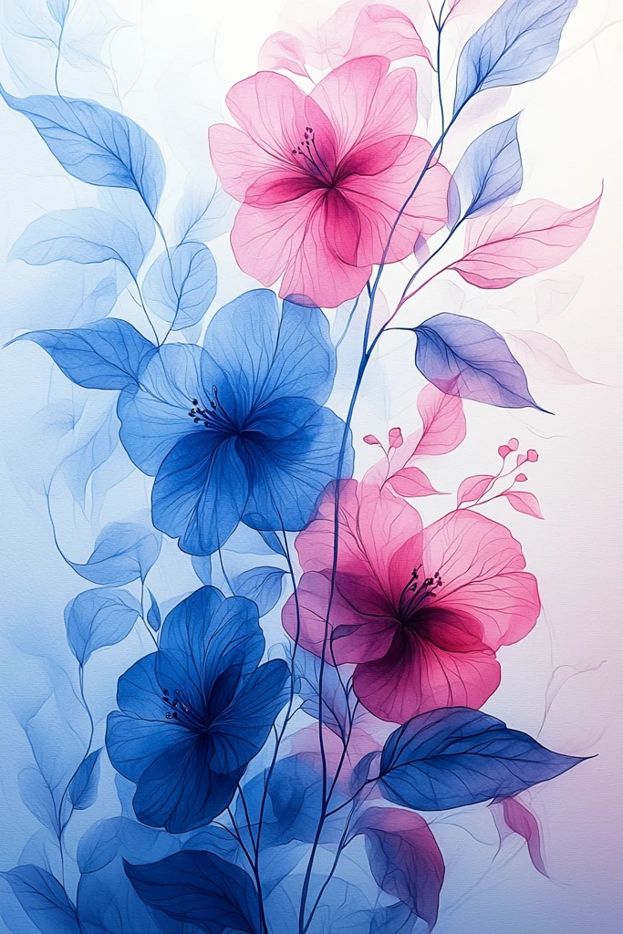 粉蓝渐变花卉背景