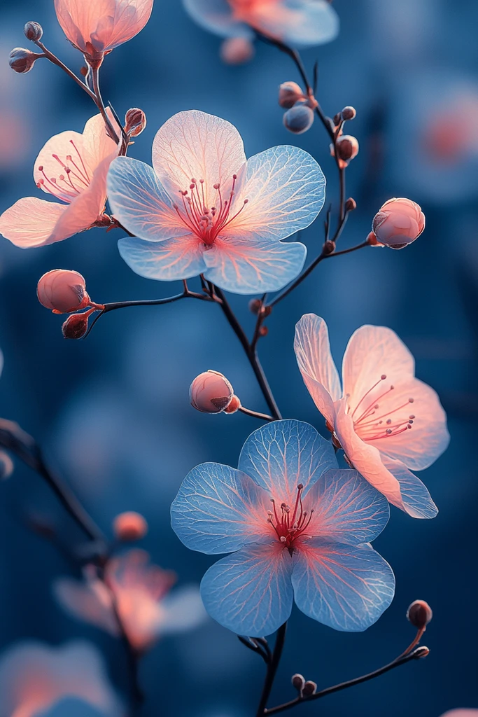 粉蓝渐变花卉背景