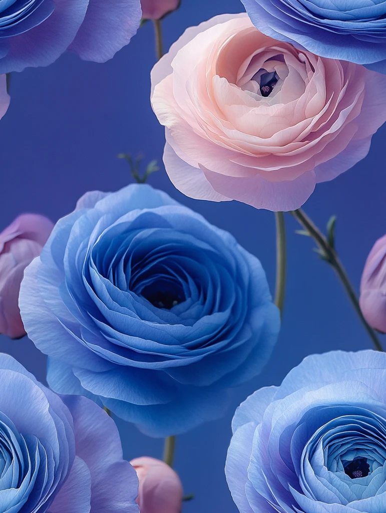 蓝色毛茛花图案