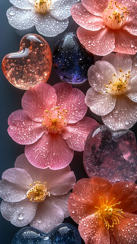 山茶花与鹅卵石