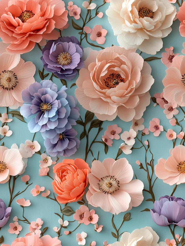 粉色紫色蓝色花卉壁纸