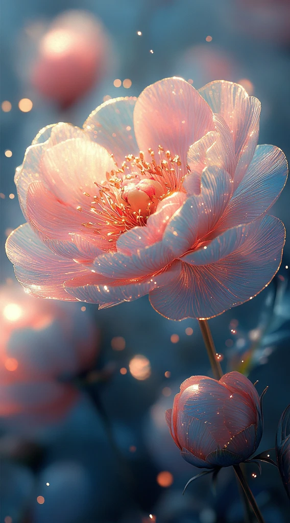 粉牡丹与蓝金交融