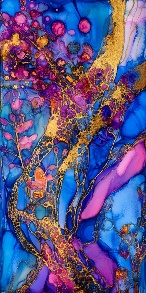 蓝粉紫金酒精墨水壁纸