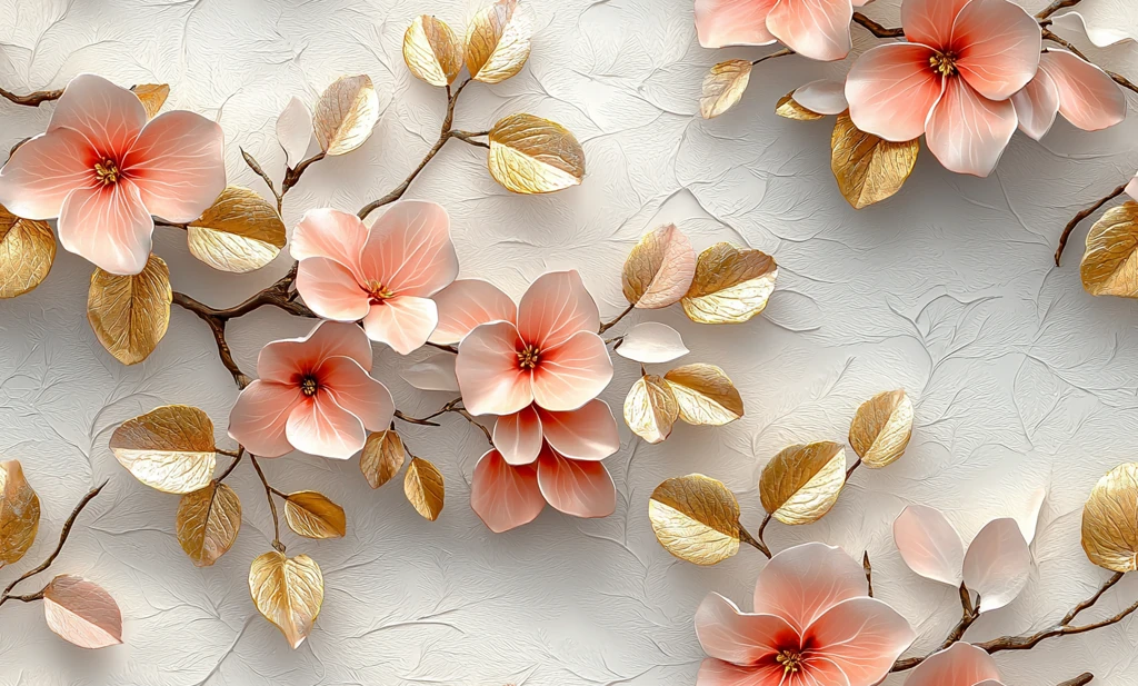 粉色金色叶子壁画