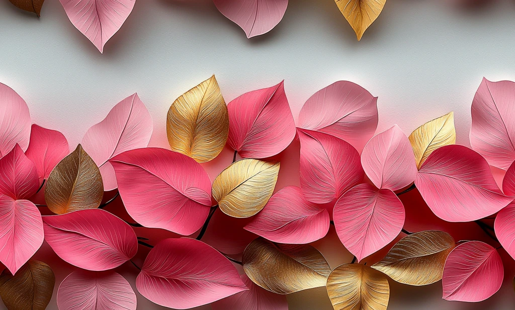 粉色金色叶子壁画