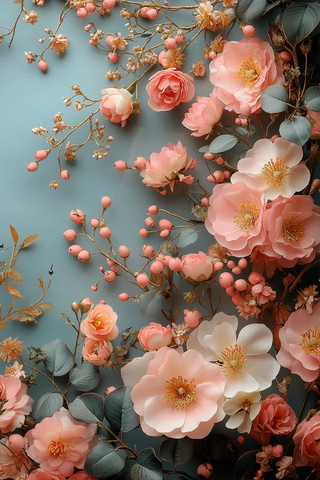 粉色金色花艺婚礼卡