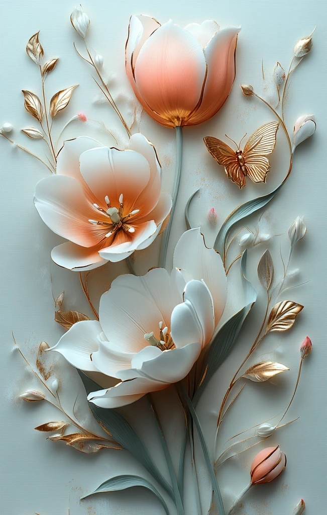 白粉郁金香蝴蝶装饰