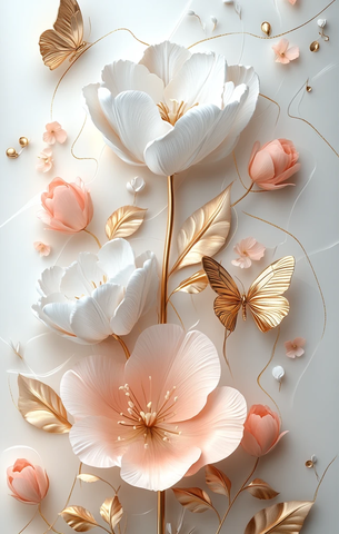 白粉郁金香蝴蝶装饰