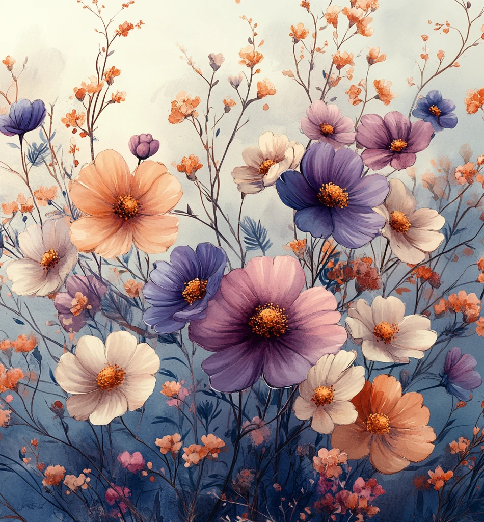 淡彩花卉无缝图案