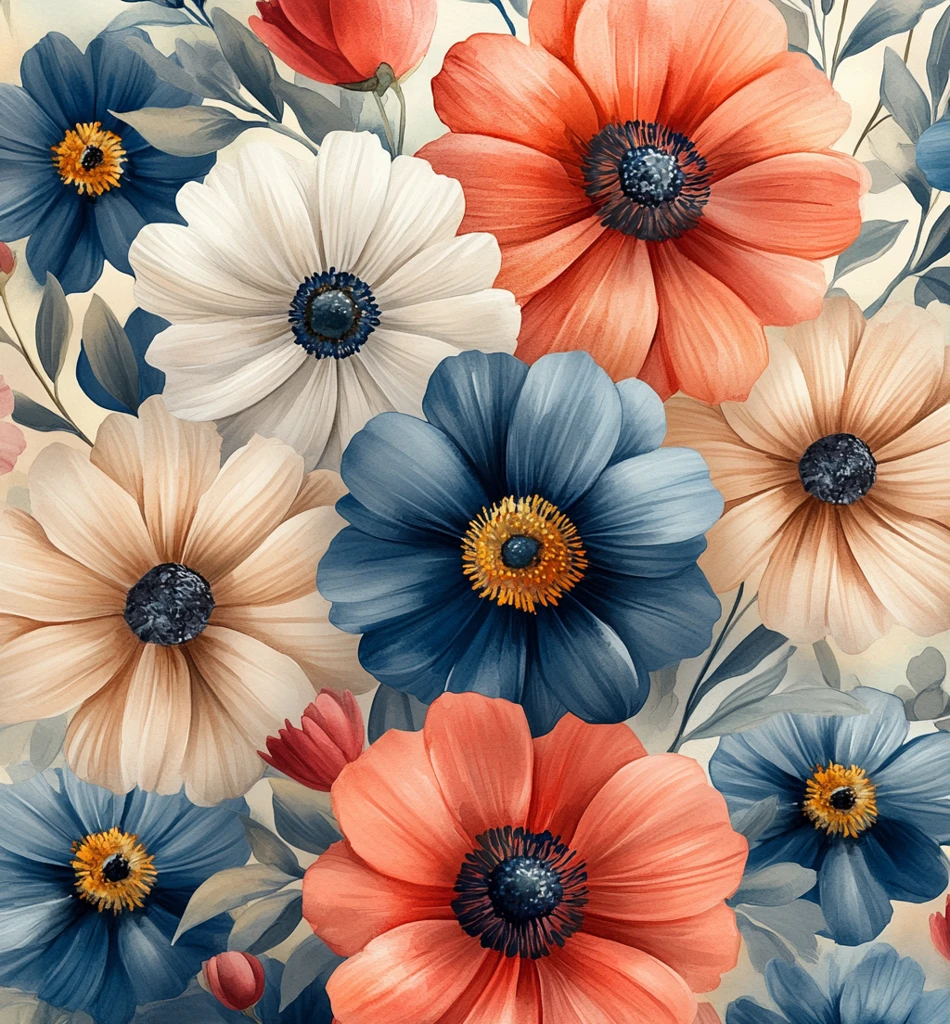 淡彩花卉无缝图案