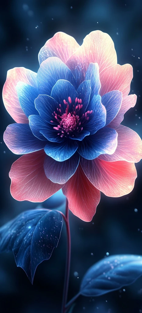 蓝色粉色牡丹花