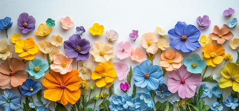 黄色绿色蓝色粉色紫色花朵