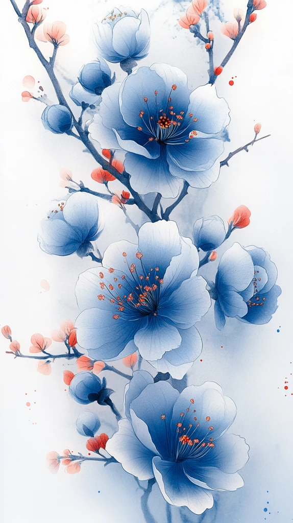 蓝白花朵水彩壁纸