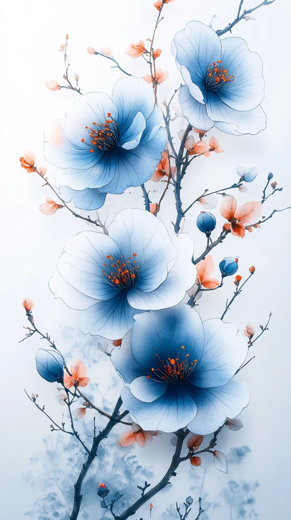 蓝白花朵水彩壁纸