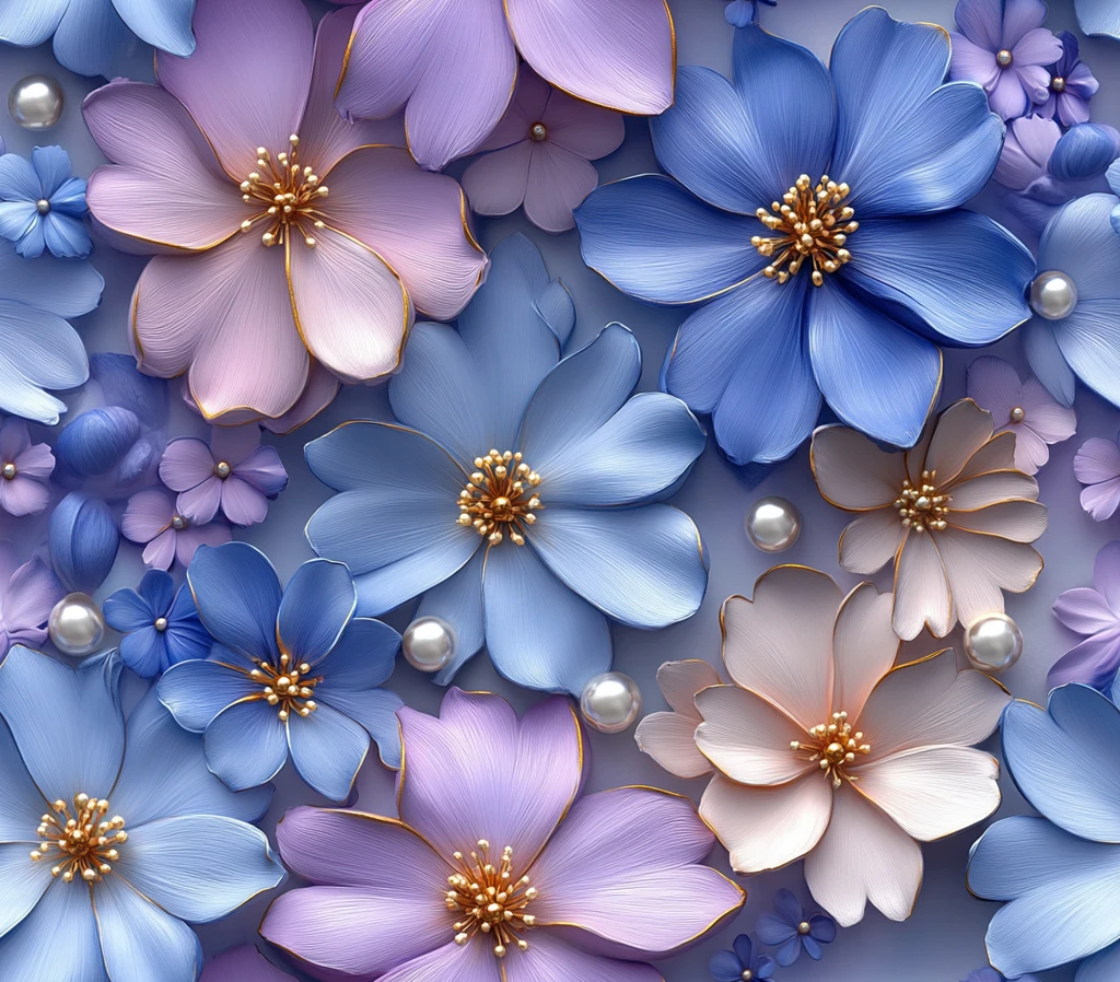 蓝紫金渐变花卉图案