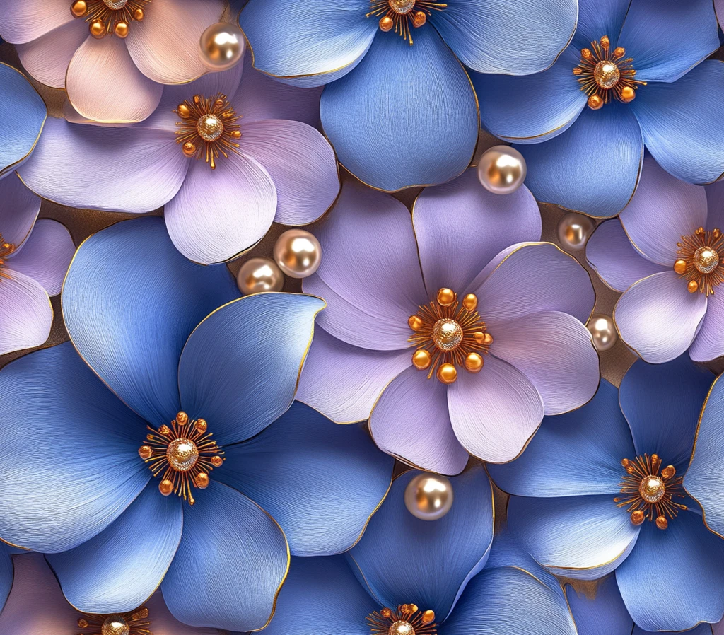 蓝紫金渐变花卉图案