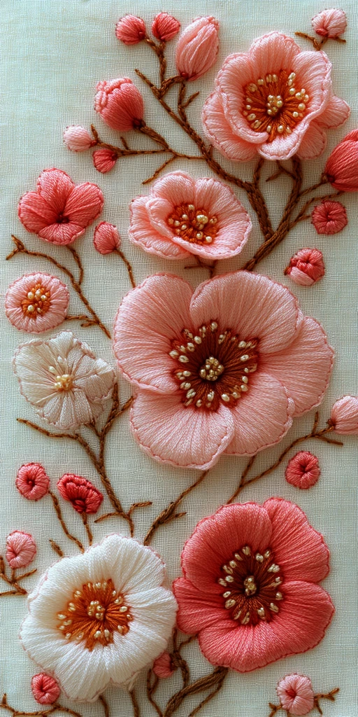 粉色花朵刺绣图案