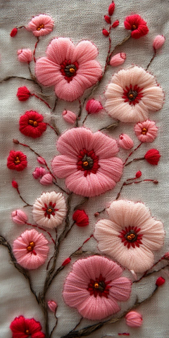 粉色花朵刺绣图案