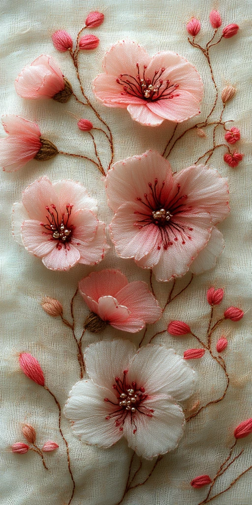 粉色花朵刺绣图案