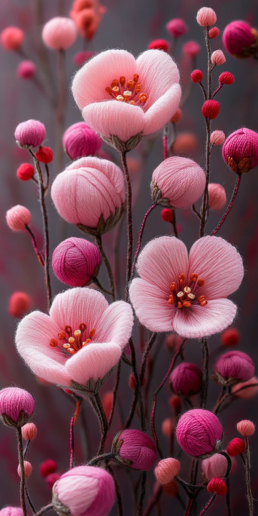 粉色花朵刺绣图案