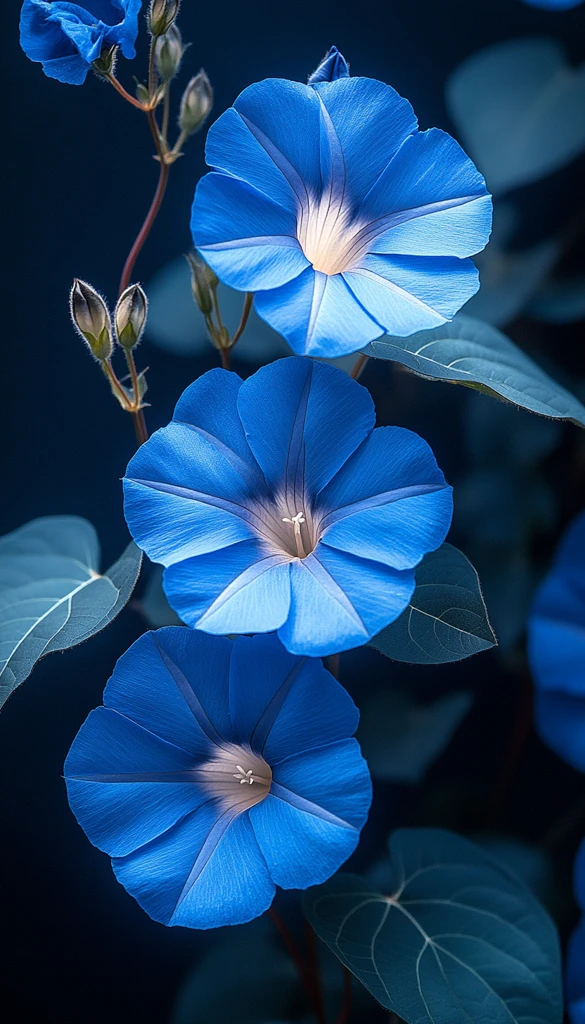 蓝色牵牛花绿叶