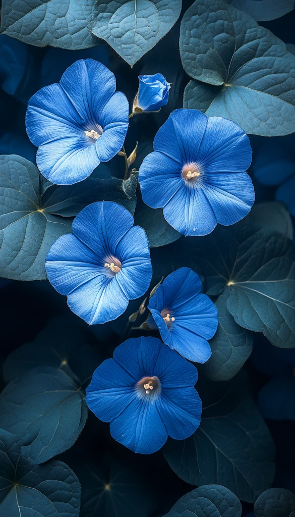 蓝色牵牛花绿叶