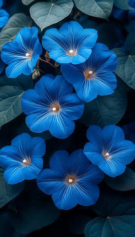 蓝色牵牛花绿叶