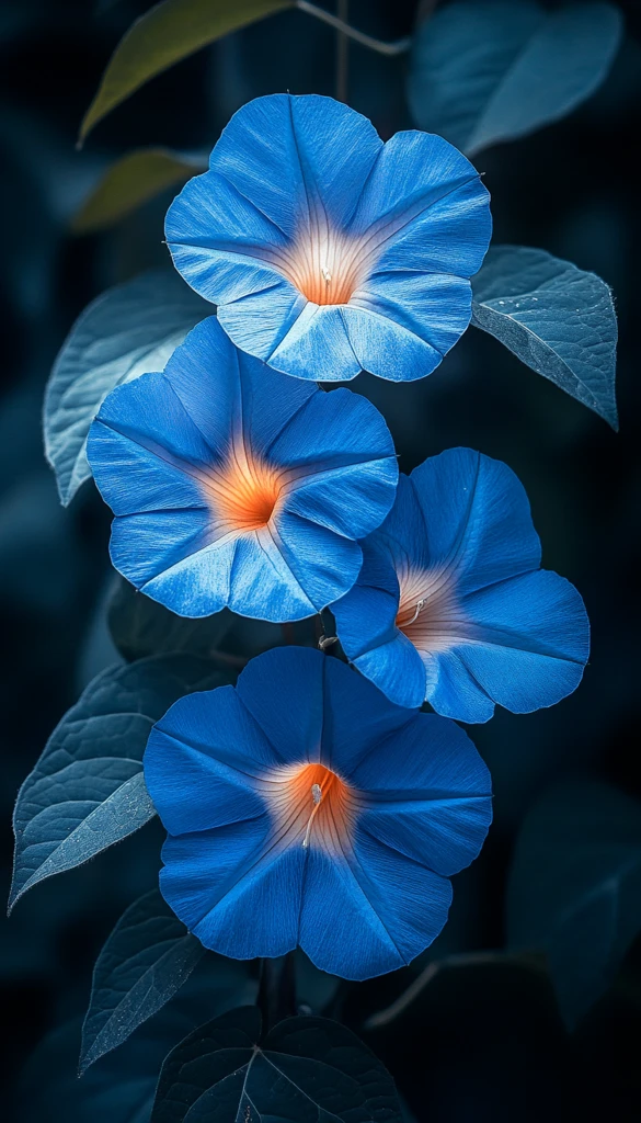 蓝色牵牛花绿叶