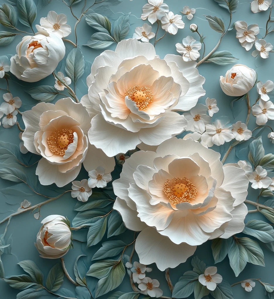 银白花卉浮雕设计