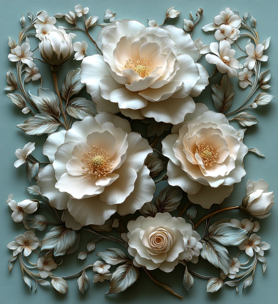 银白花卉浮雕设计