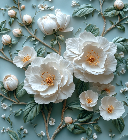 银白花卉浮雕设计