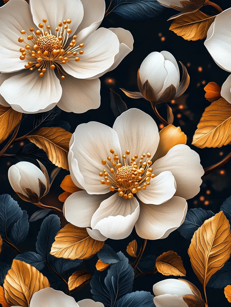 黑白金花叶壁纸