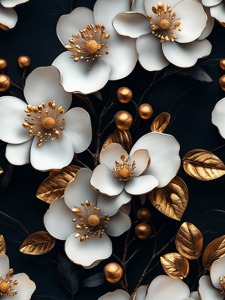 黑白金花叶壁纸