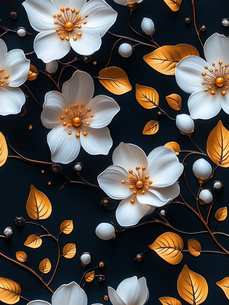 黑白金花叶壁纸