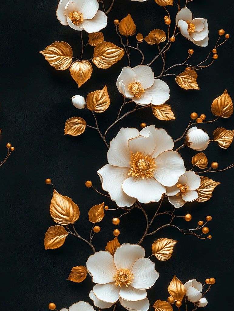 黑白金花叶壁纸