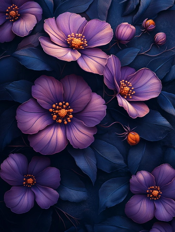 紫色花卉刺绣图案