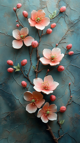 桃花浮雕彩色图