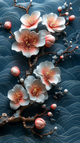 桃花浮雕彩色图