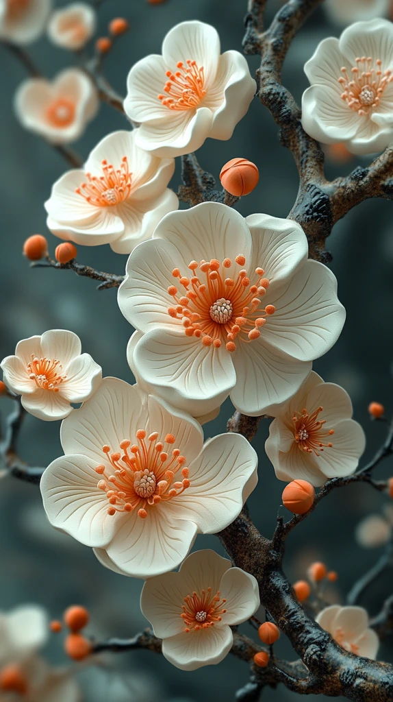 桃花浮雕彩色图