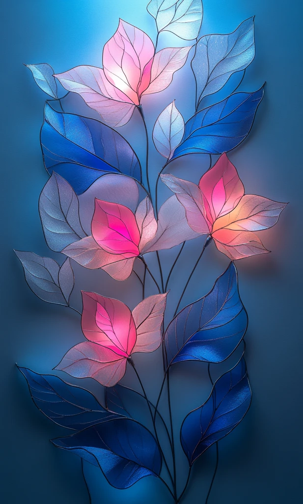 粉蓝渐变玻璃花窗