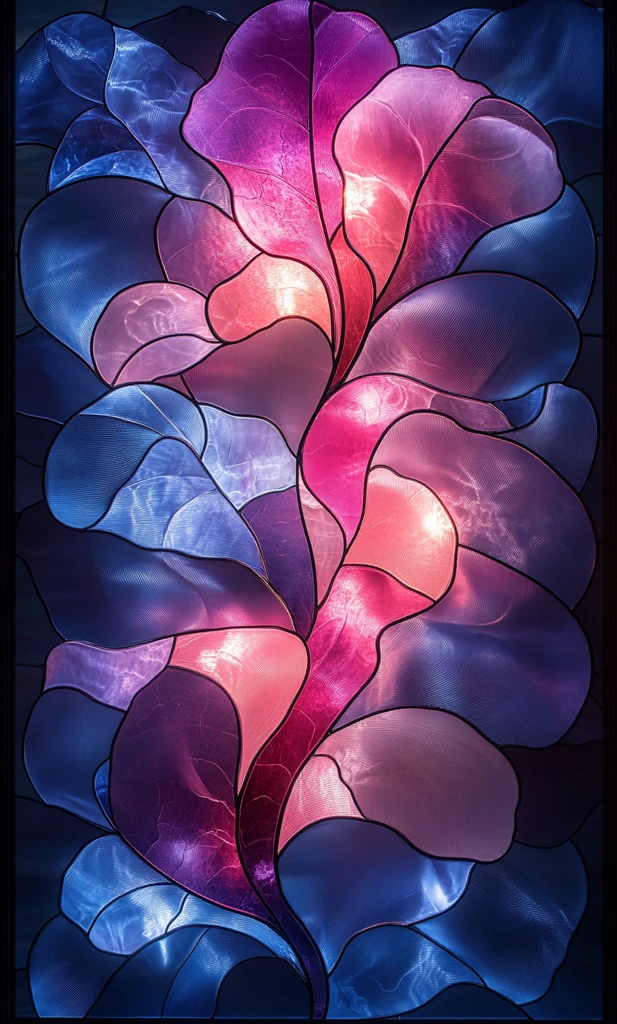 粉蓝渐变玻璃花窗