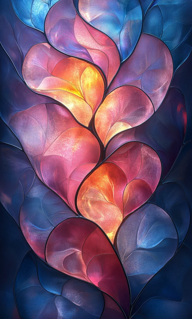 粉蓝渐变玻璃花窗