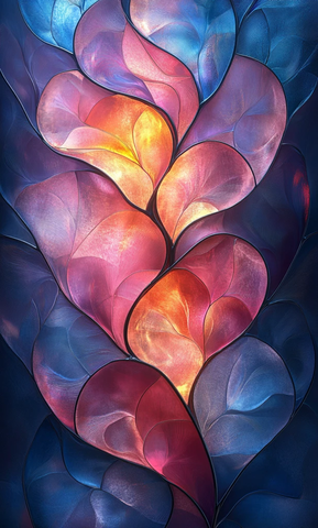 粉蓝渐变玻璃花窗