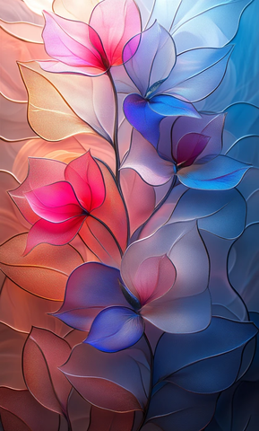 粉蓝渐变玻璃花窗