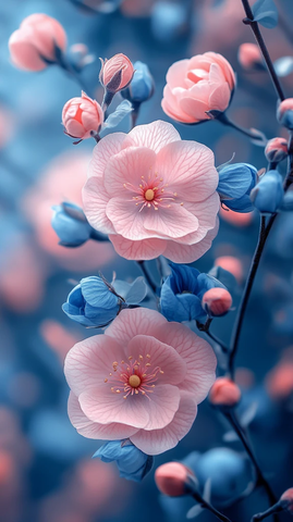 粉色蓝色花卉壁纸