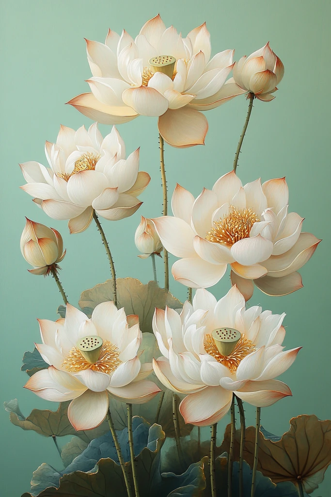 白莲金边绿底卷轴画