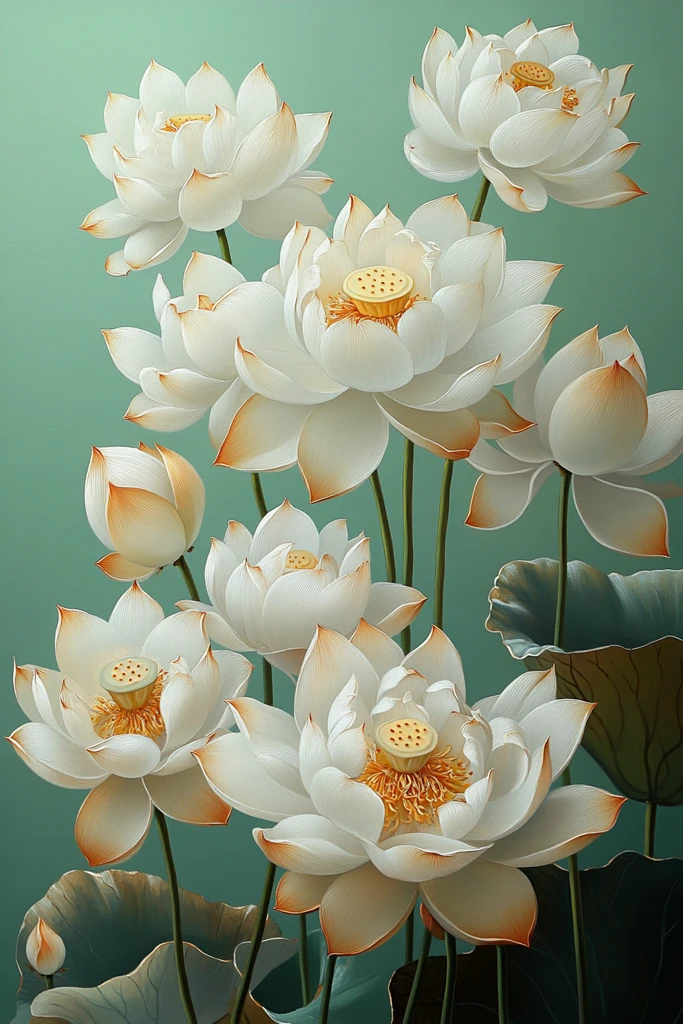 白莲金边绿底卷轴画