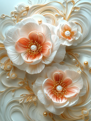 粉色牡丹白花金珠