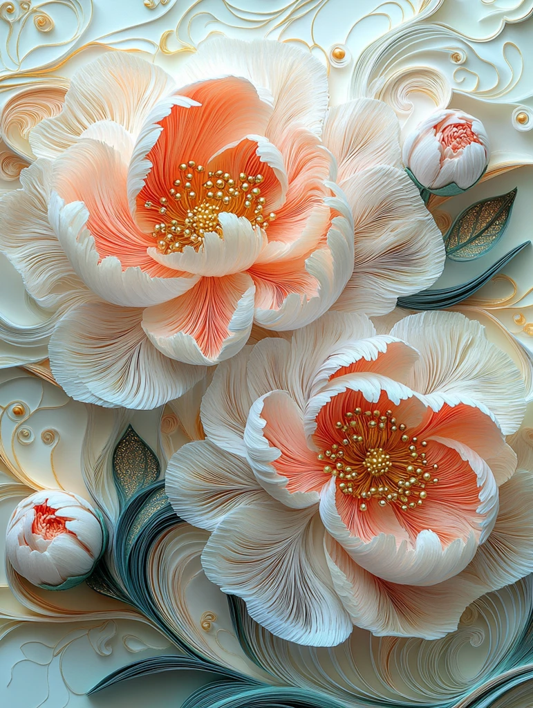 粉色牡丹白花金珠