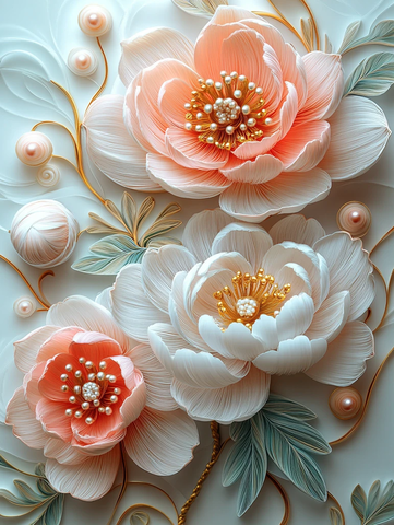 粉色牡丹白花金珠